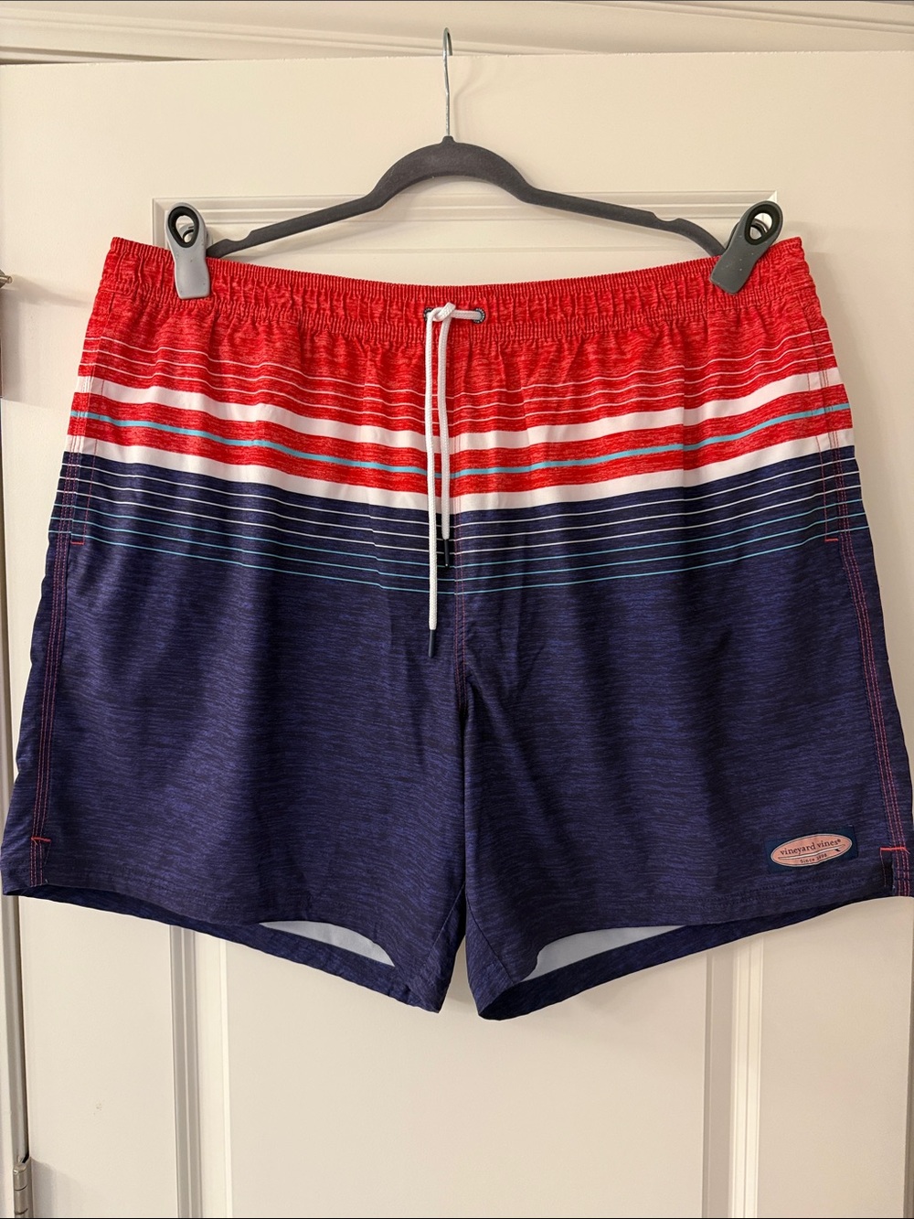 Vineyard Vines Navy, Red & White Striped Swim Trunks